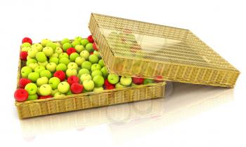 Wicker basket full of apples isolated on white