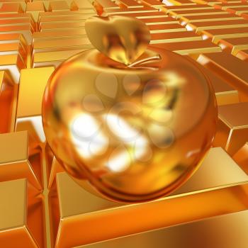 golden apple on the gold bars background