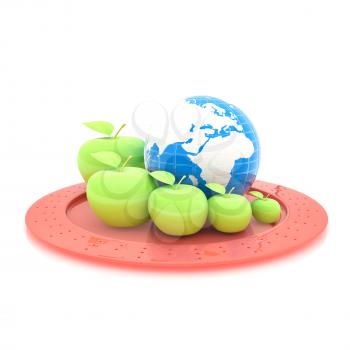 Earth and apples around - from the smallest to largest. Global dieting concept