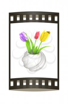 Tulips with leaf in vase