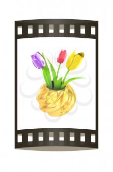 Tulips with leaf in vase