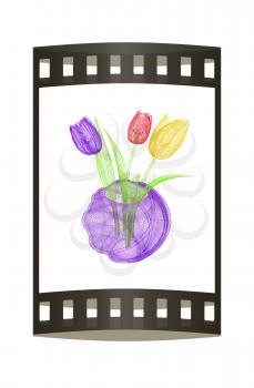 Tulips with leaf in vase