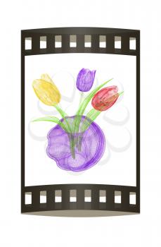 Tulips with leaf in vase