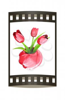 Tulips with leaf in vase