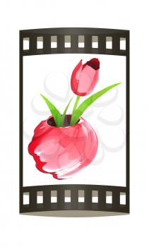 Tulips with leaf in vase