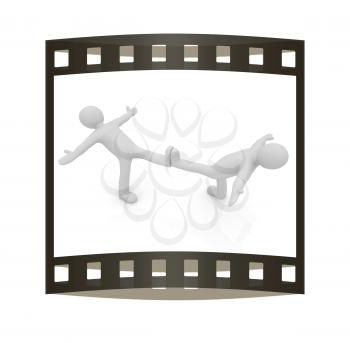 3d mans isolated on white. Series: morning exercises - hands in sides and one leg is exposed forward