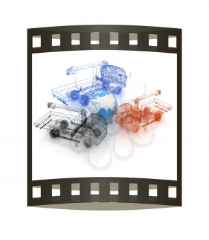 3d model truck and Earth. Global concept
