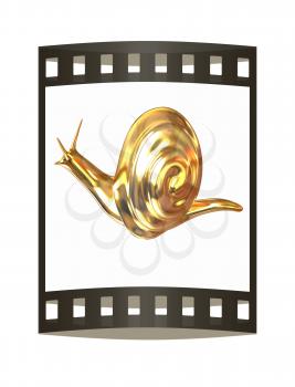 3d fantasy animal, gold snail on white background 