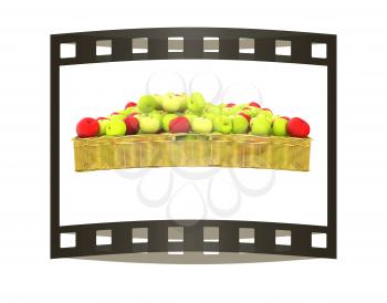 Wicker basket full of apples isolated on white