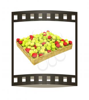 Wicker basket full of apples isolated on white