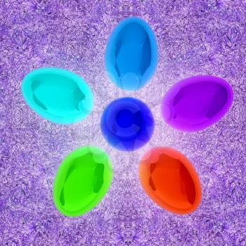 Colored Easter eggs as a flower on a green grass