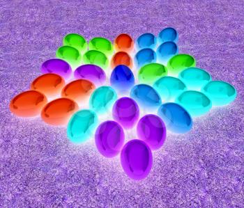 Colored Easter eggs as a flower on a green grass