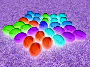 Colored Easter eggs as a flower on a green grass