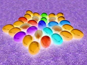 Colored Easter eggs as a flower on a green grass