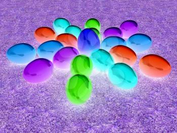 Colored Easter eggs as a flower on a green grass