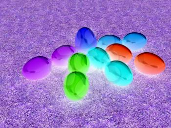 Colored Easter eggs as a flower on a green grass