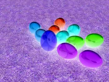 Colored Easter eggs as a flower on a green grass