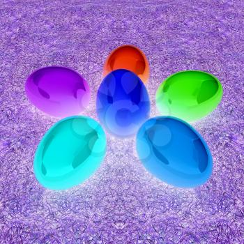 Colored Easter eggs as a flower on a green grass