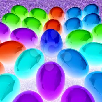 Colored Easter eggs as a flower on a green grass