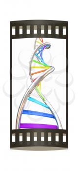 DNA structure model on white. The film strip