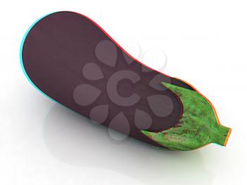 eggplant on a white background. 3D illustration. Anaglyph. View with red/cyan glasses to see in 3D.