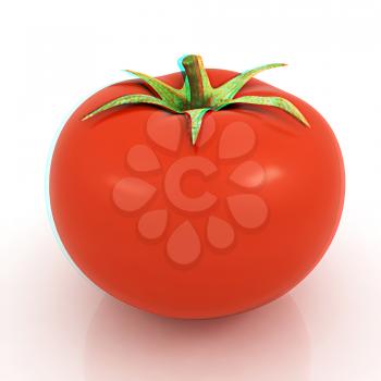 tomato on a white background. 3D illustration. Anaglyph. View with red/cyan glasses to see in 3D.