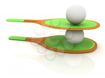 Rackets for playing table tennis. 3D rendering