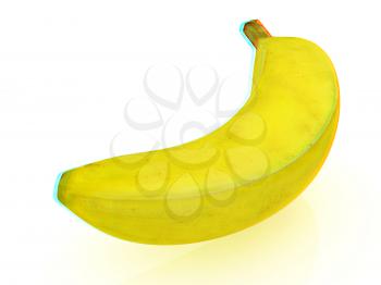 bananas on a white background. 3D illustration. Anaglyph. View with red/cyan glasses to see in 3D.