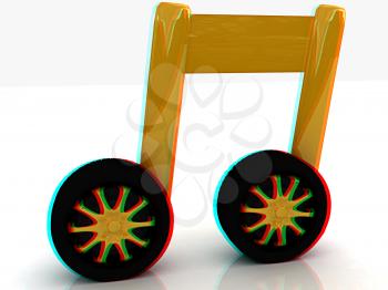 note is car-wheel on a white. Anaglyph. View with red/cyan glasses to see in 3D. 3D illustration