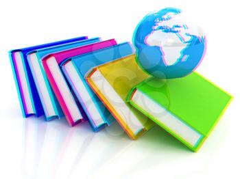 colorful real books and Earth. Anaglyph. View with red/cyan glasses to see in 3D. 3D illustration