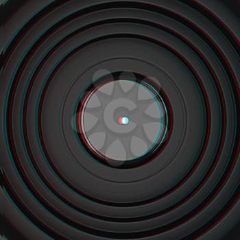 Web camera lens close-up. 3D illustration. Anaglyph. View with red/cyan glasses to see in 3D.