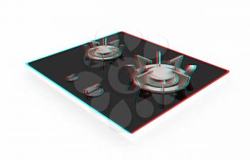 3d gas-stove on a white background. 3D illustration. Anaglyph. View with red/cyan glasses to see in 3D.