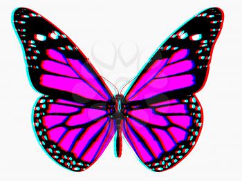 Butterfly on a white background. 3D illustration. Anaglyph. View with red/cyan glasses to see in 3D.