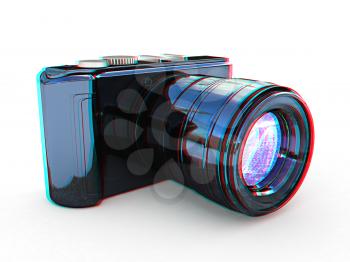 3d illustration of photographic camera on white background. 3D illustration. Anaglyph. View with red/cyan glasses to see in 3D.