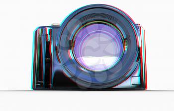 3d illustration of photographic camera on white background. 3D illustration. Anaglyph. View with red/cyan glasses to see in 3D.