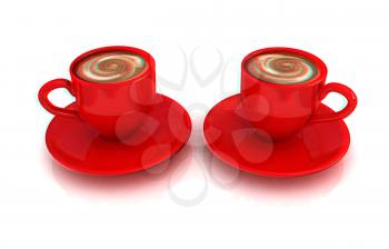 mugs on a white background. 3D illustration. Anaglyph. View with red/cyan glasses to see in 3D.