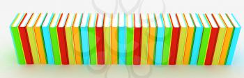 colorful real books on a white background. 3D illustration. Anaglyph. View with red/cyan glasses to see in 3D.