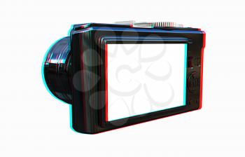 3d illustration of photographic camera on white background. 3D illustration. Anaglyph. View with red/cyan glasses to see in 3D.