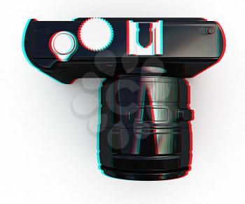 3d illustration of photographic camera on white background. 3D illustration. Anaglyph. View with red/cyan glasses to see in 3D.