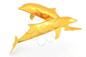 golden dolphin on a white background. 3D illustration. Anaglyph. View with red/cyan glasses to see in 3D.