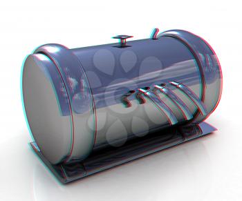 3d Abstract chrome metal pressure vessel. 3D illustration. Anaglyph. View with red/cyan glasses to see in 3D.