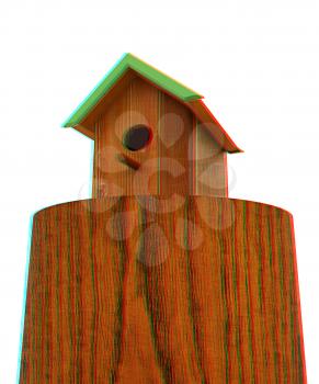 Nest box birdhouse on a white background. 3D illustration. Anaglyph. View with red/cyan glasses to see in 3D.