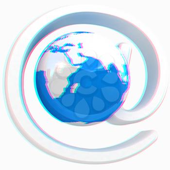 Glossy icon with mail for Earth on a white background. Anaglyph. View with red/cyan glasses to see in 3D. 3D illustration