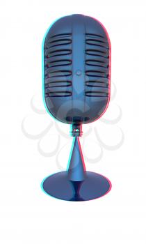 blue metal microphone on a white background. 3D illustration. Anaglyph. View with red/cyan glasses to see in 3D.