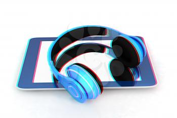 phone and headphones on a white background. 3D illustration. Anaglyph. View with red/cyan glasses to see in 3D.