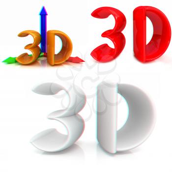 3d text on a white background. Anaglyph. View with red/cyan glasses to see in 3D. 3D illustration