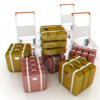 Trolley for luggage at the airport and luggage. 3D illustration. Anaglyph. View with red/cyan glasses to see in 3D.