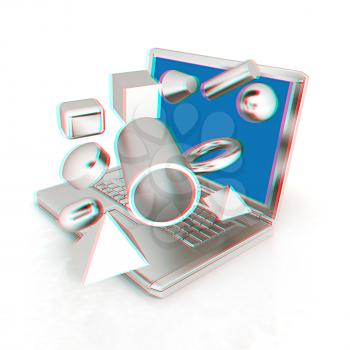 Powerful laptop specially for 3d graphics and software on a white background. 3D illustration. Anaglyph. View with red/cyan glasses to see in 3D.