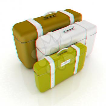 travel bags on white . 3D illustration. Anaglyph. View with red/cyan glasses to see in 3D.