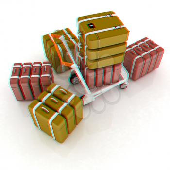 Trolley for luggage at the airport and luggage. 3D illustration. Anaglyph. View with red/cyan glasses to see in 3D.